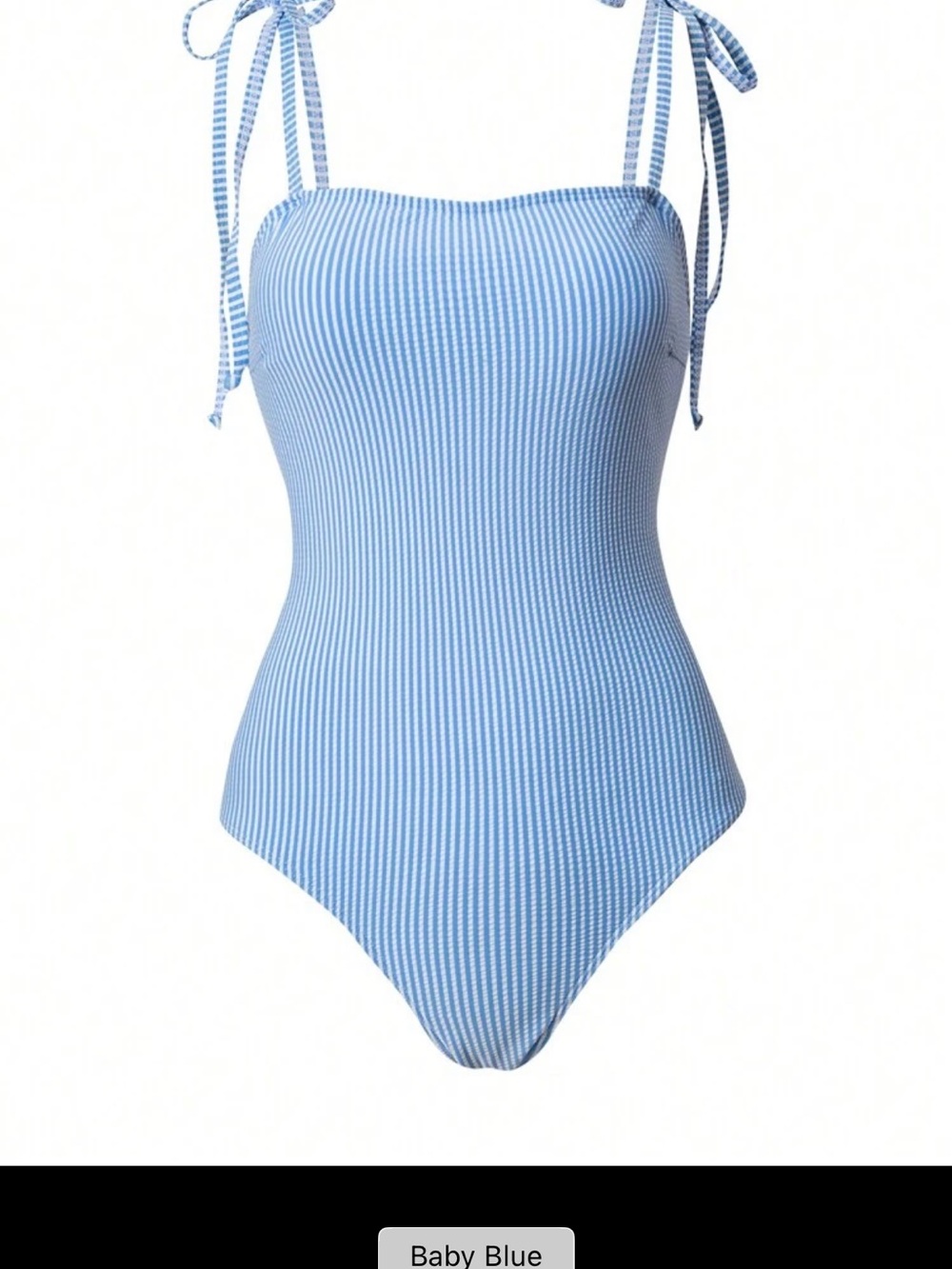 Baby Blue Ribbed One-Piece Swimsuit with Tie Straps